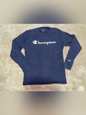 Champion Long-Sleeve Logo Tee - Navy with White & Red Accent